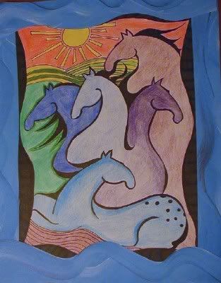 P1010015.jpg coloured horses, ink, colored pencil on paper image by paintedbluedragonfly