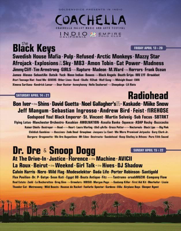 2012 Coachella Line-Up, Two weekend's this year, bitches!!