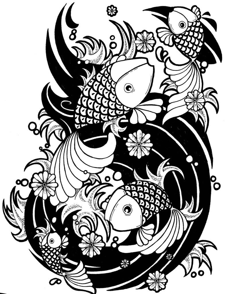 black and white koi fish